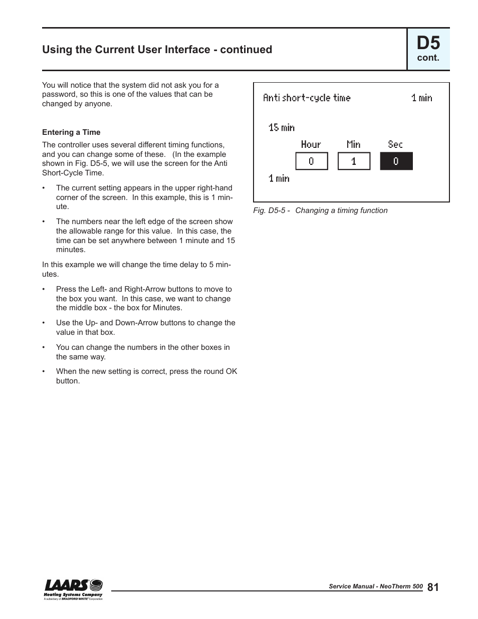 Using the current user interface - continued | LAARS NeoTherm NTV (Sizes 399-850 MBTU/h) - Service Manual User Manual | Page 91 / 118