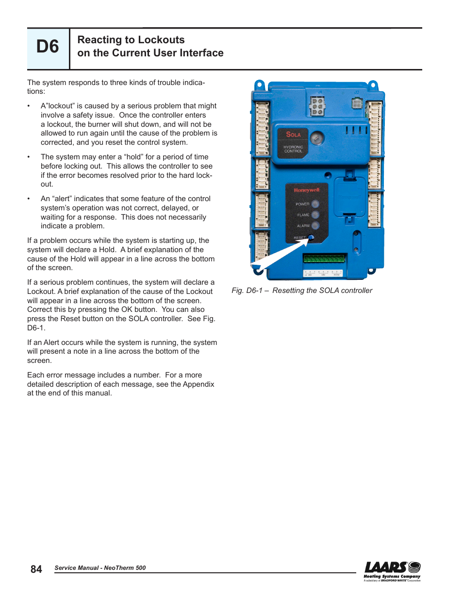 Reacting to lockouts on the current user interface | LAARS NeoTherm NTV (Sizes 399-850 MBTU/h) - Service Manual User Manual | Page 94 / 118