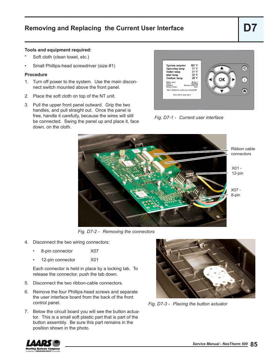Removing and replacing the current user interface | LAARS NeoTherm NTV (Sizes 399-850 MBTU/h) - Service Manual User Manual | Page 95 / 118