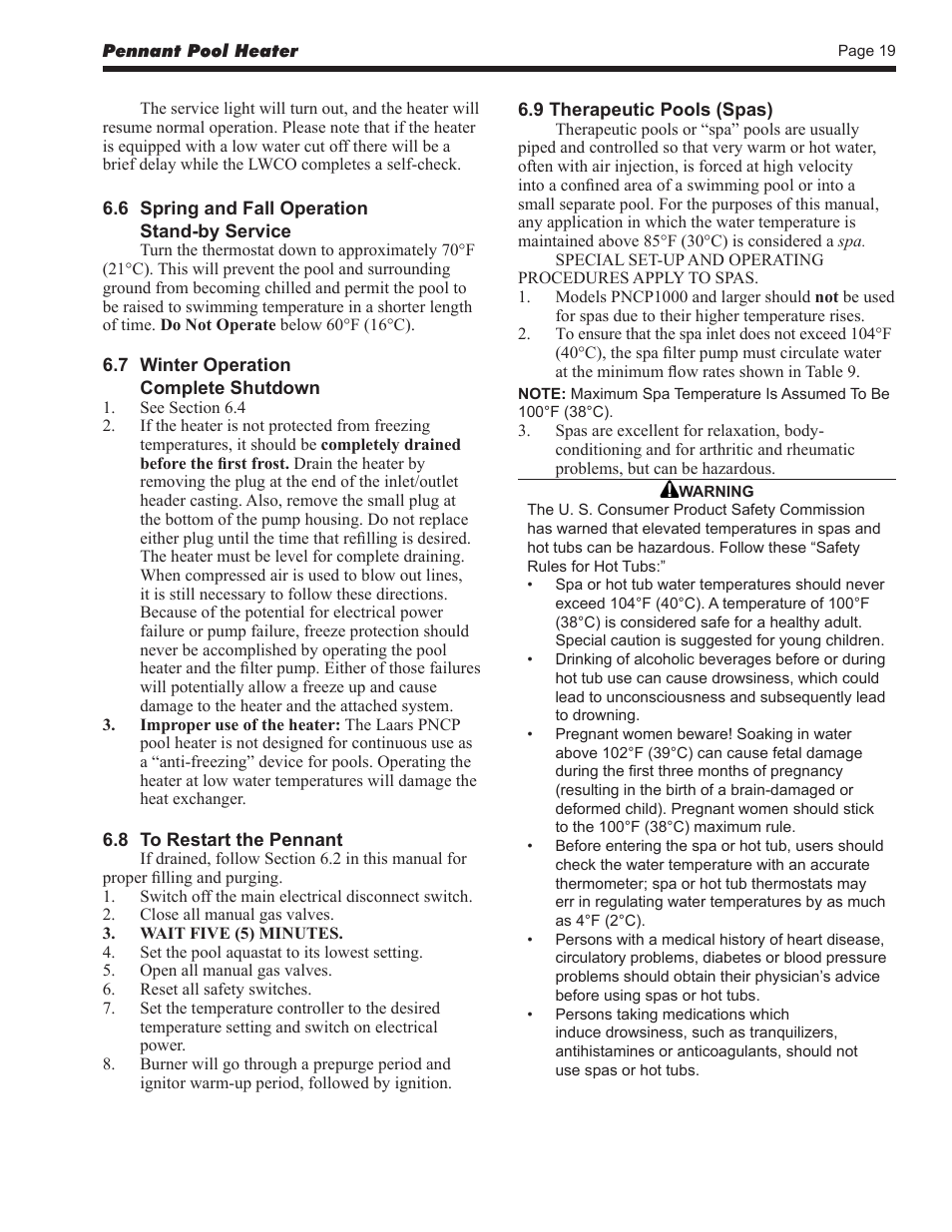 LAARS Pennant PNCP - Install and Operating Manual User Manual | Page 19 / 40