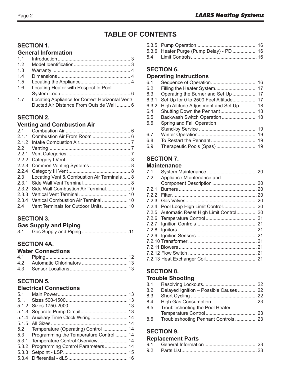 LAARS Pennant PNCP - Install and Operating Manual User Manual | Page 2 / 40