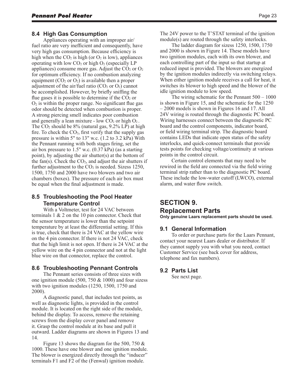 LAARS Pennant PNCP - Install and Operating Manual User Manual | Page 23 / 40