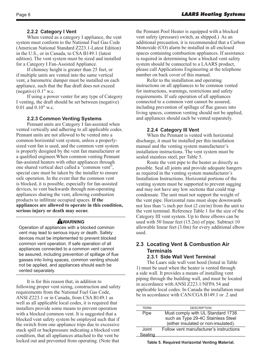 LAARS Pennant PNCP - Install and Operating Manual User Manual | Page 8 / 40