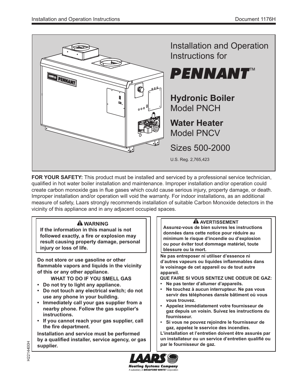 LAARS Pennant PNCV (Sizes 500-2000) - Install and Operating Manual User Manual | 64 pages