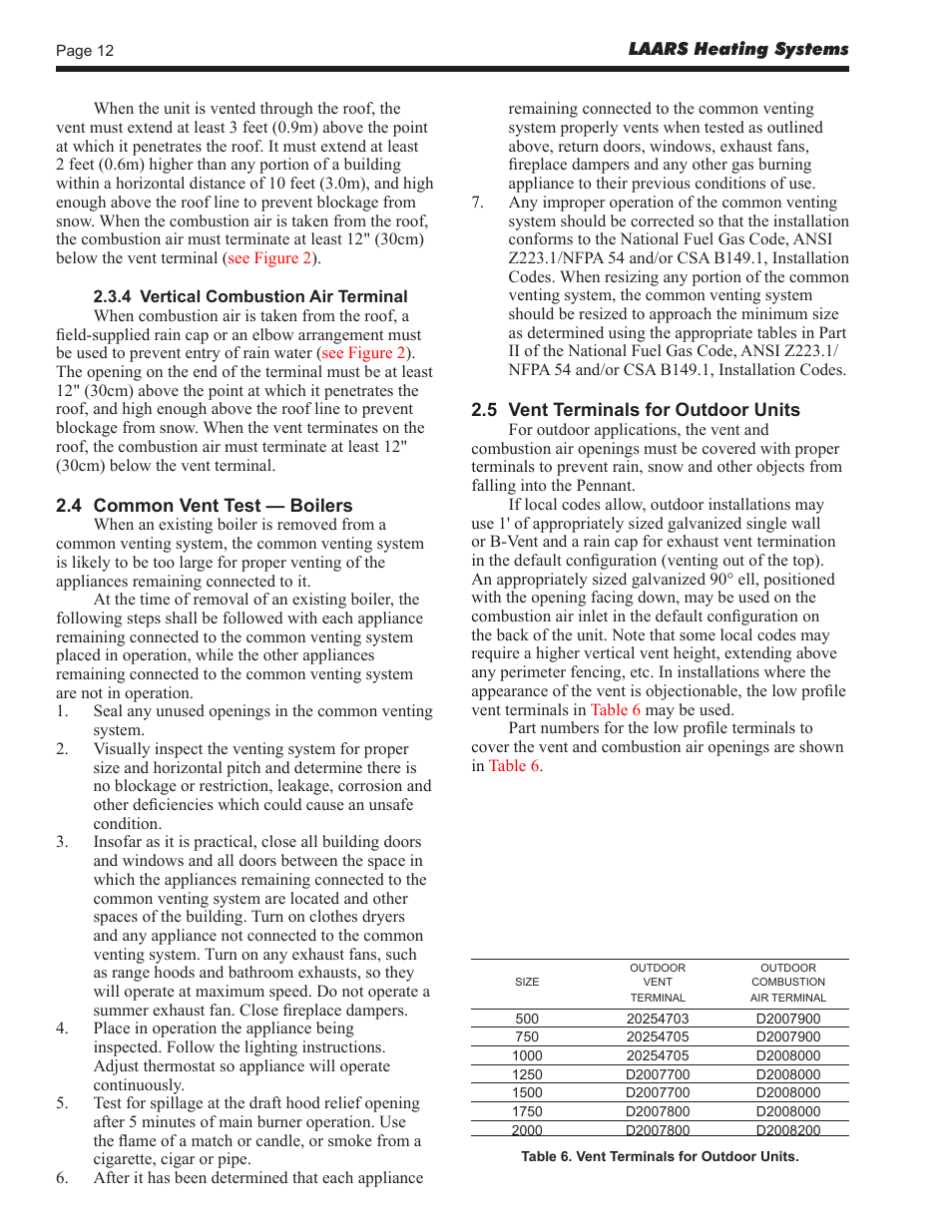LAARS Pennant PNCV (Sizes 500-2000) - Install and Operating Manual User Manual | Page 12 / 64