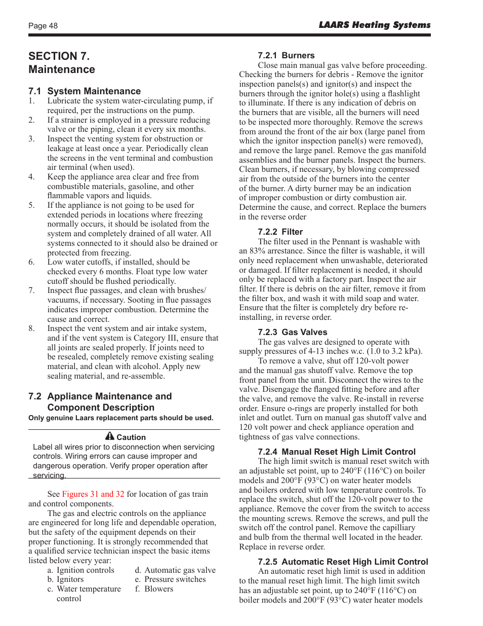 LAARS Pennant PNCV (Sizes 500-2000) - Install and Operating Manual User Manual | Page 48 / 64