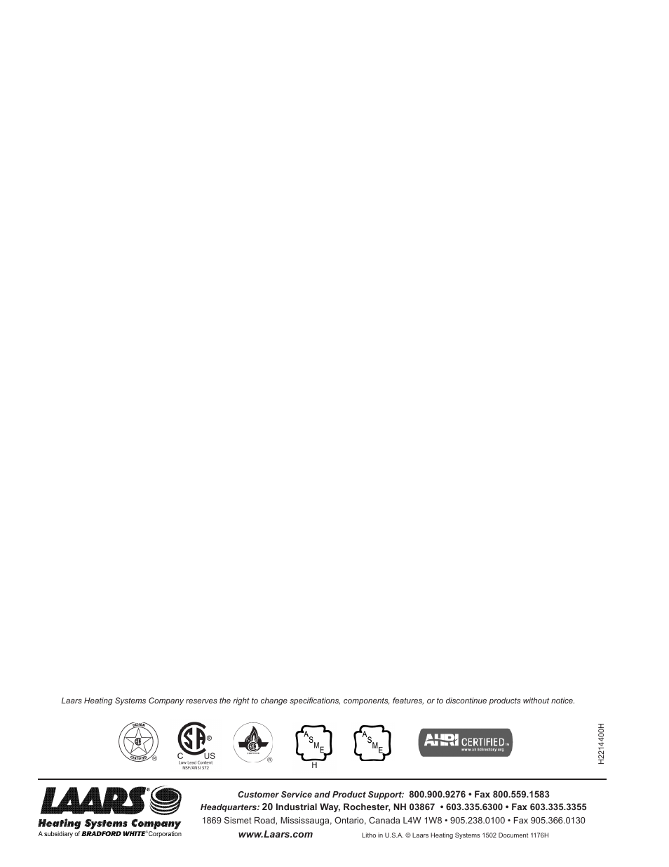 LAARS Pennant PNCV (Sizes 500-2000) - Install and Operating Manual User Manual | Page 64 / 64