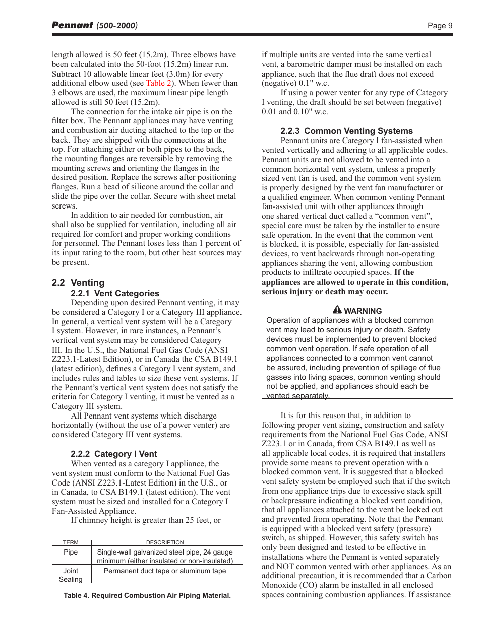 LAARS Pennant PNCV (Sizes 500-2000) - Install and Operating Manual User Manual | Page 9 / 64