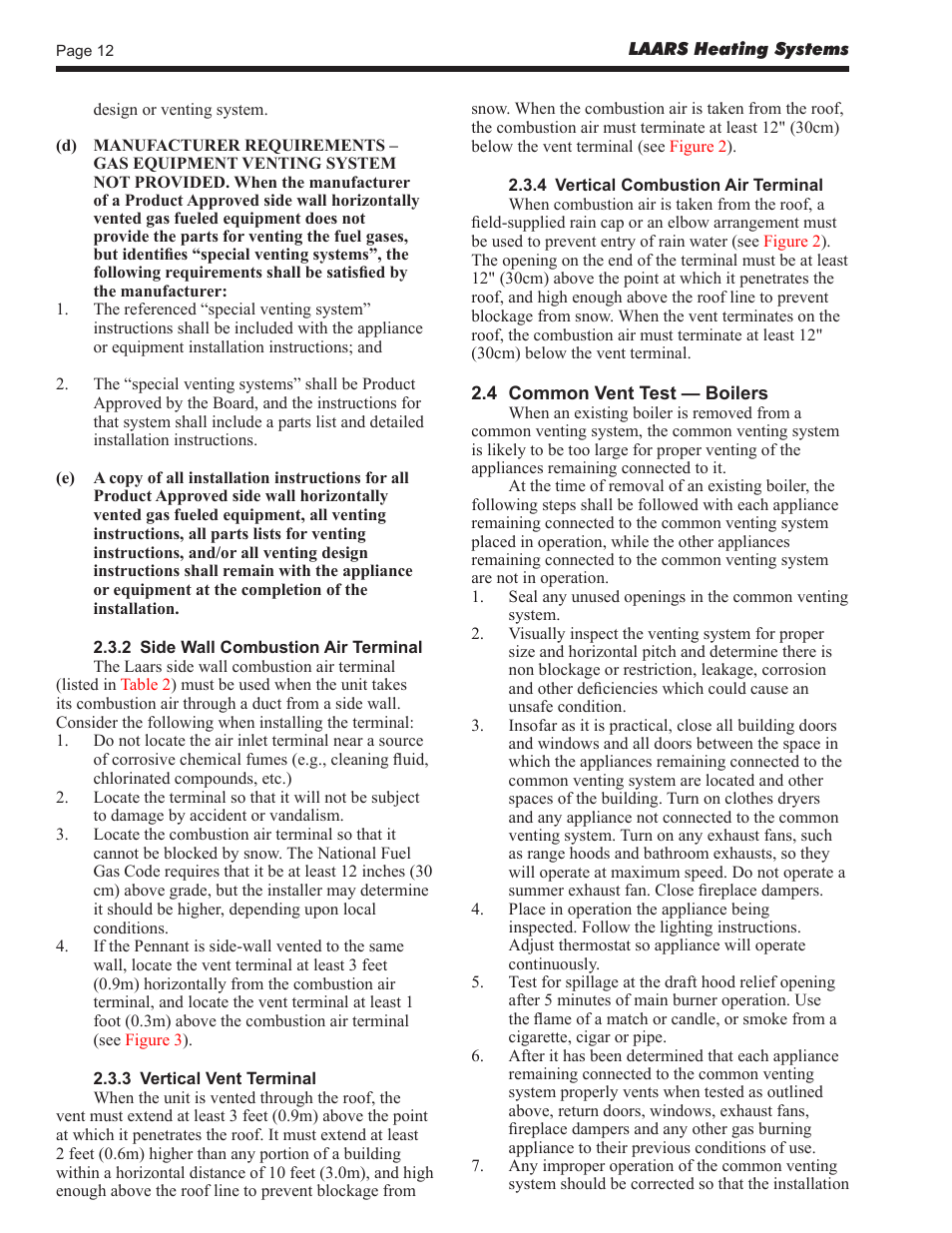 LAARS Pennant PNCV - Install and Operating Manual User Manual | Page 12 / 44