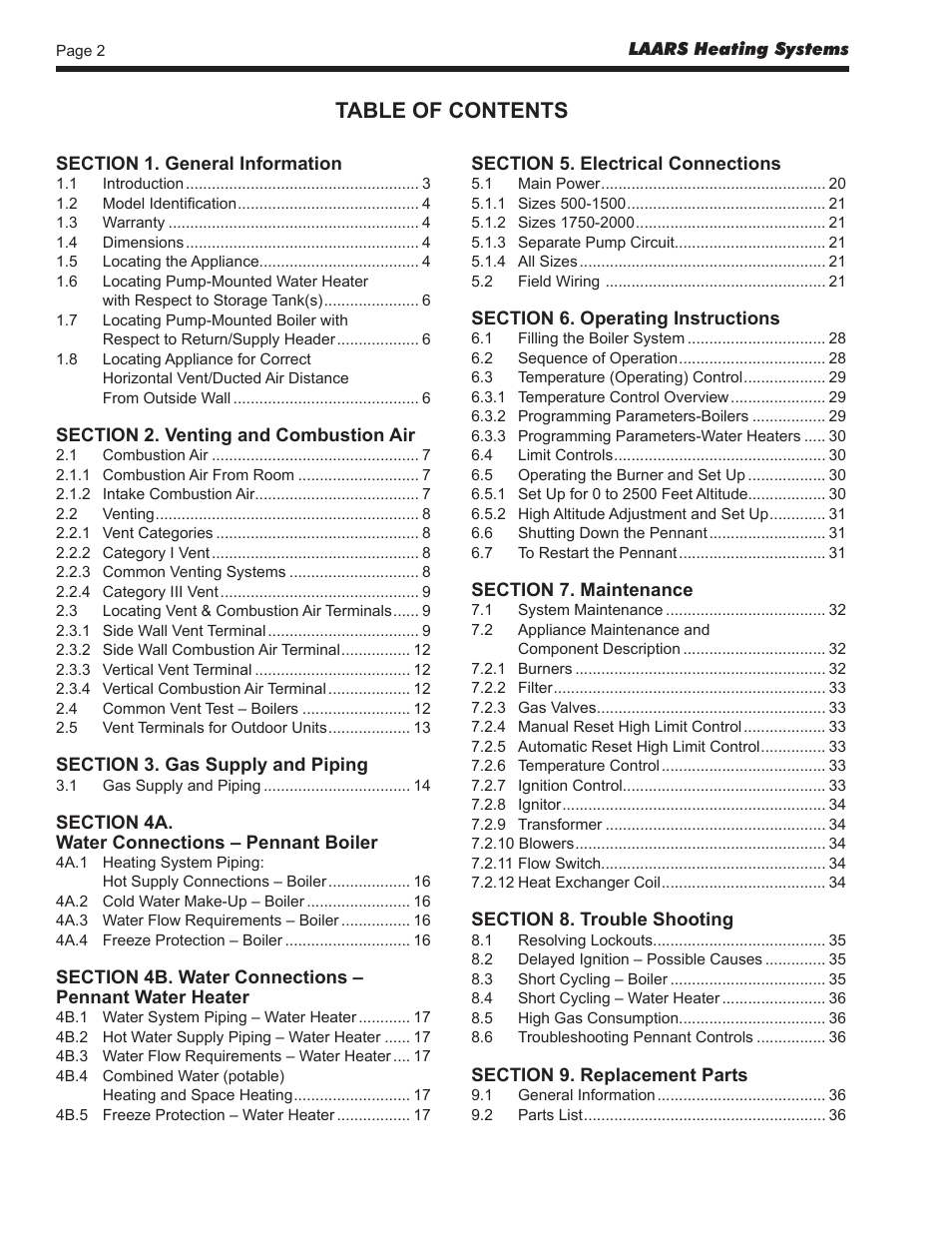 LAARS Pennant PNCV - Install and Operating Manual User Manual | Page 2 / 44