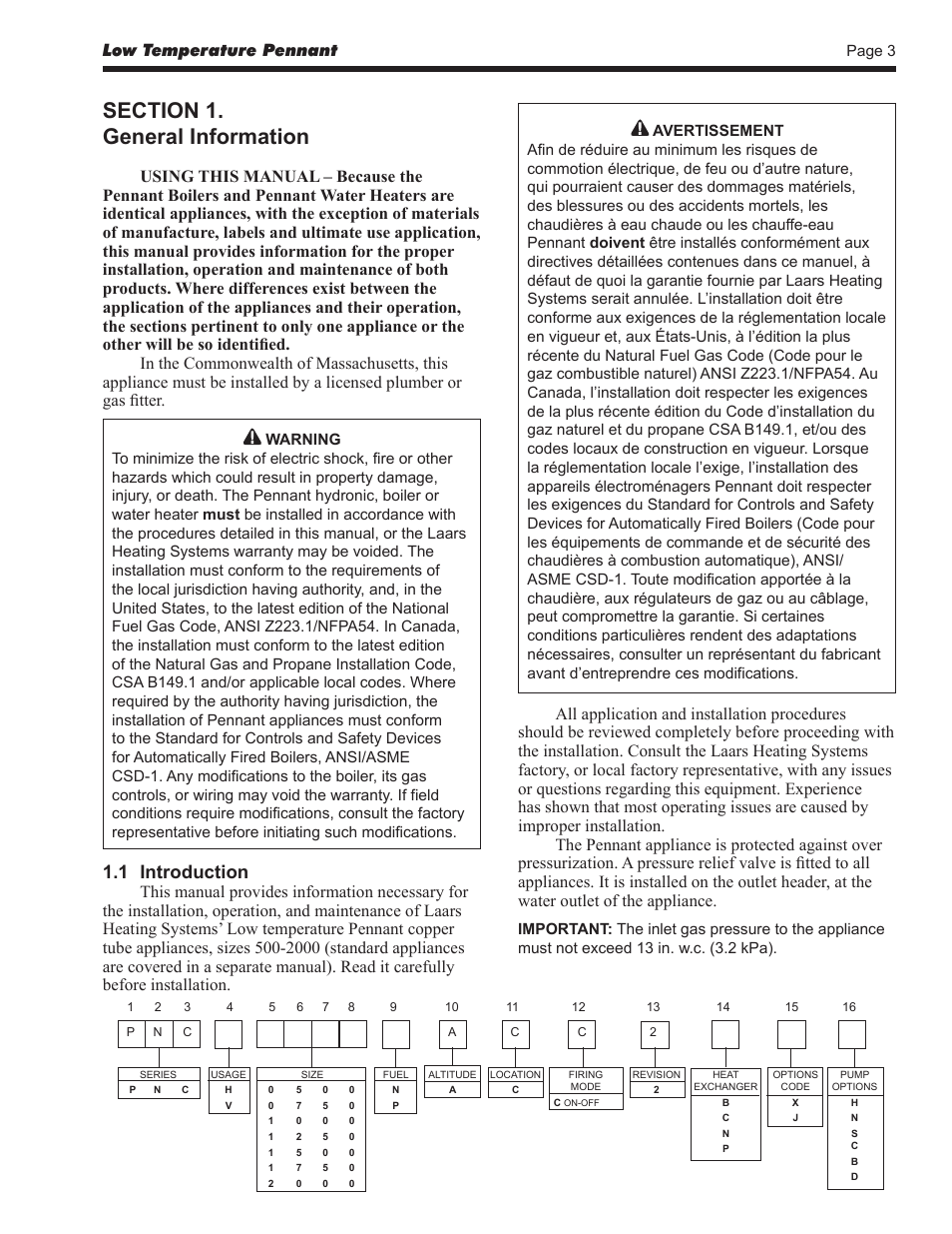 1 introduction | LAARS Pennant PNCV - Install and Operating Manual User Manual | Page 3 / 44