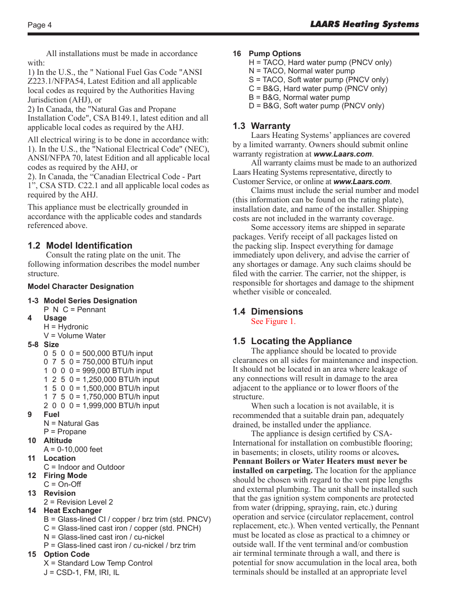 LAARS Pennant PNCV - Install and Operating Manual User Manual | Page 4 / 44