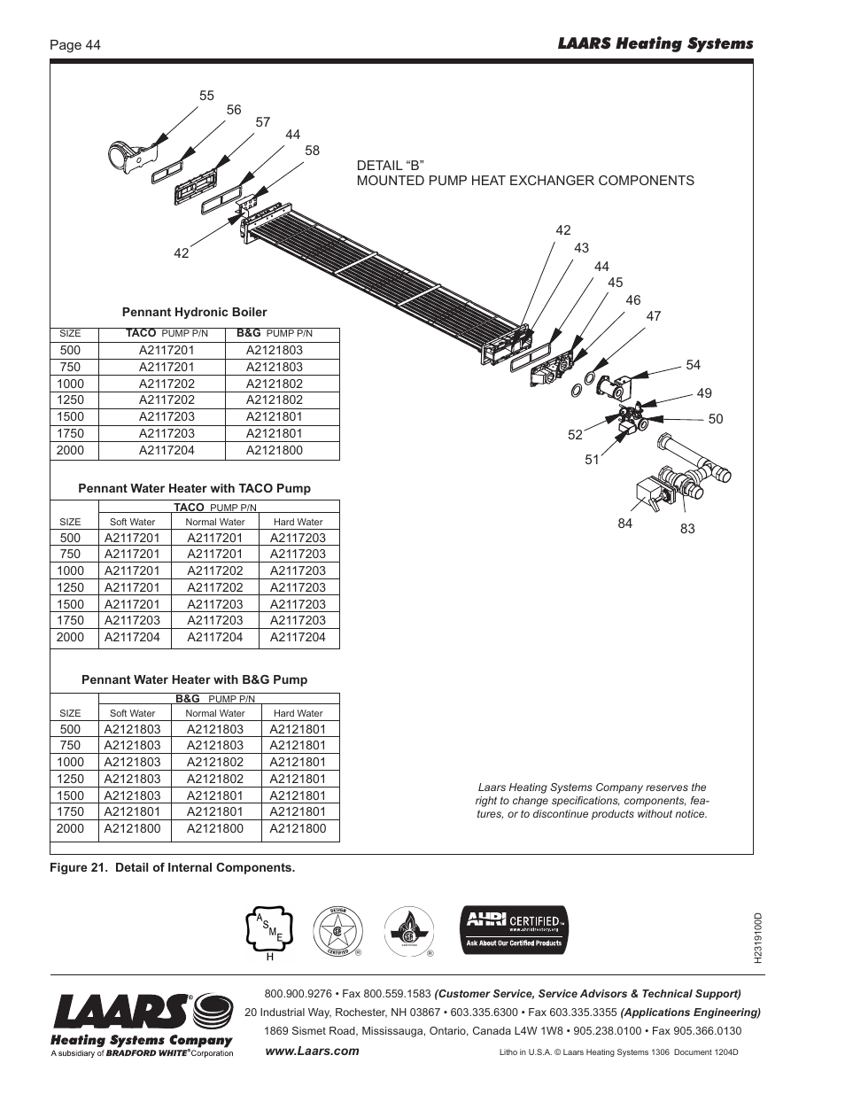 Laars heating systems | LAARS Pennant PNCV - Install and Operating Manual User Manual | Page 44 / 44