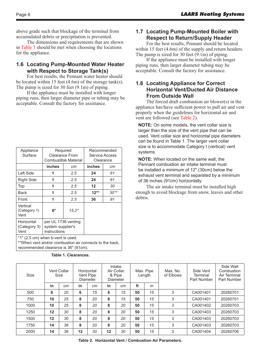 LAARS Pennant PNCV - Install and Operating Manual User Manual | Page 6 / 44