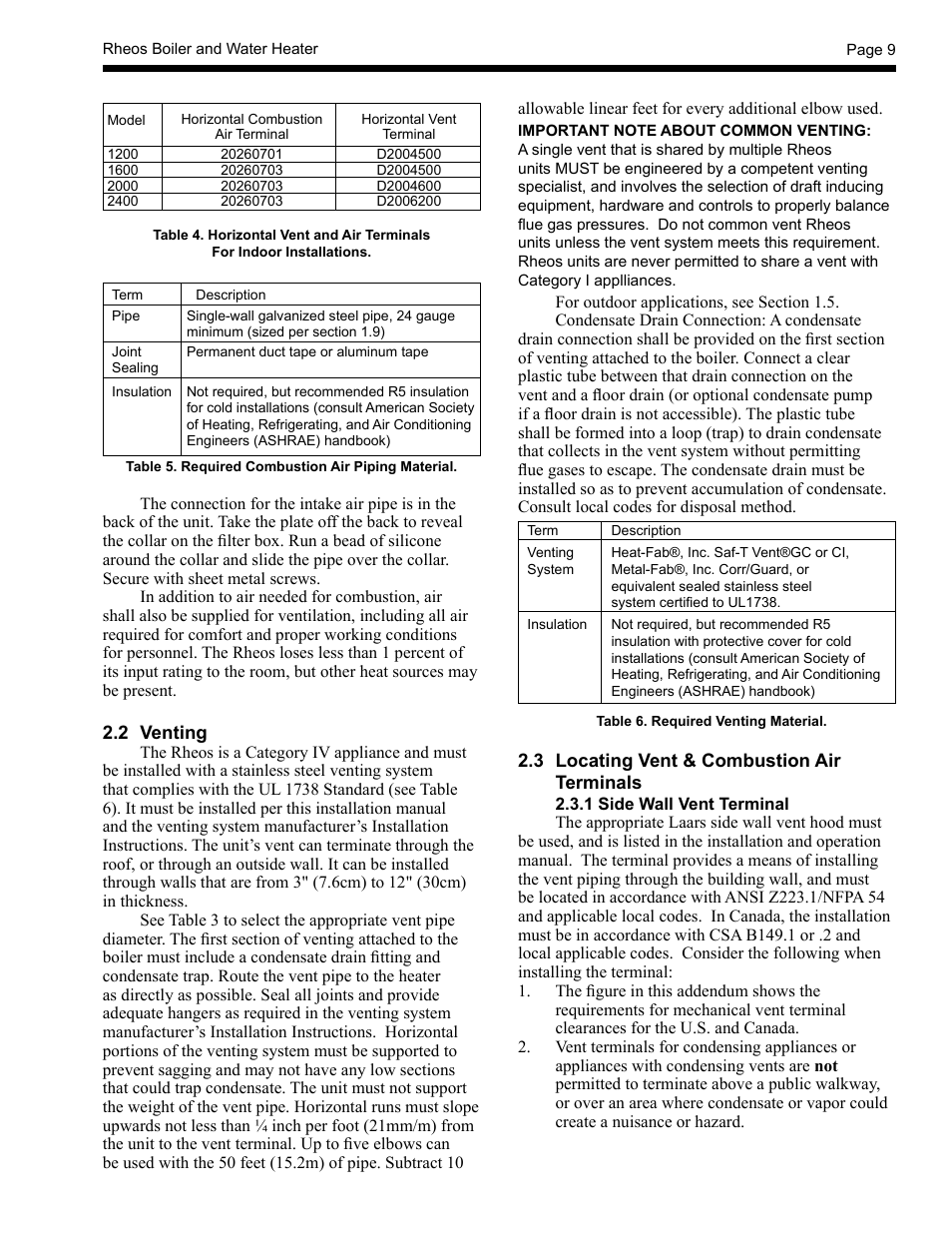 LAARS Rheos RHCV - Install and Operating Manual User Manual | Page 9 / 60