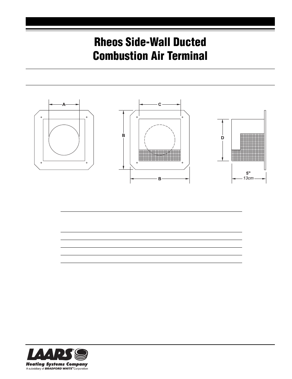 LAARS Rheos Side-Wall Ducted Combustion Air Terminal - Service Manual User Manual | 1 page