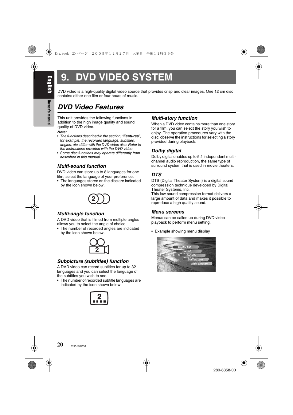 Dvd video system, Dvd video features, English | Clarion VRX765VD User Manual | Page 18 / 75