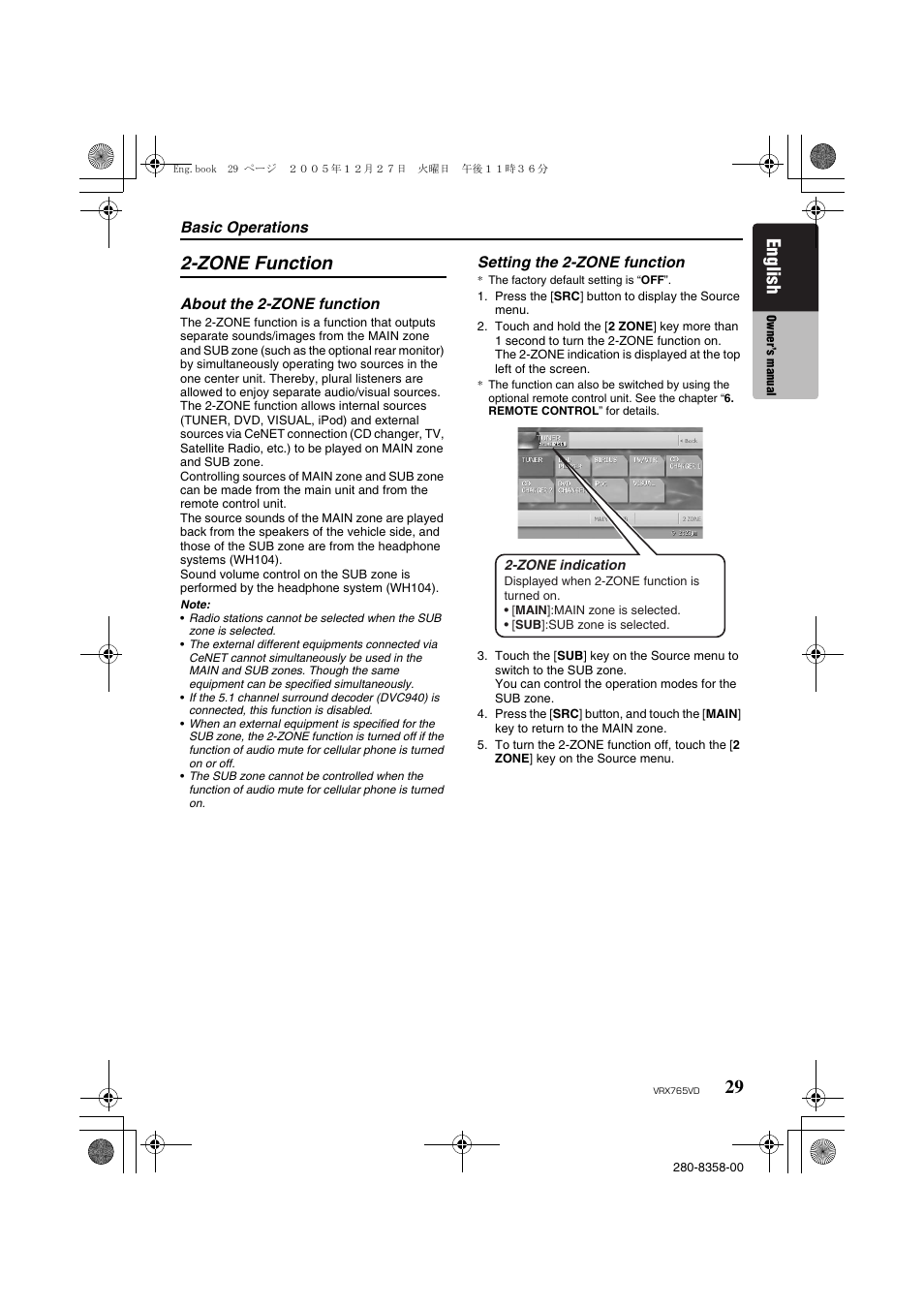 Zone function, English | Clarion VRX765VD User Manual | Page 27 / 75