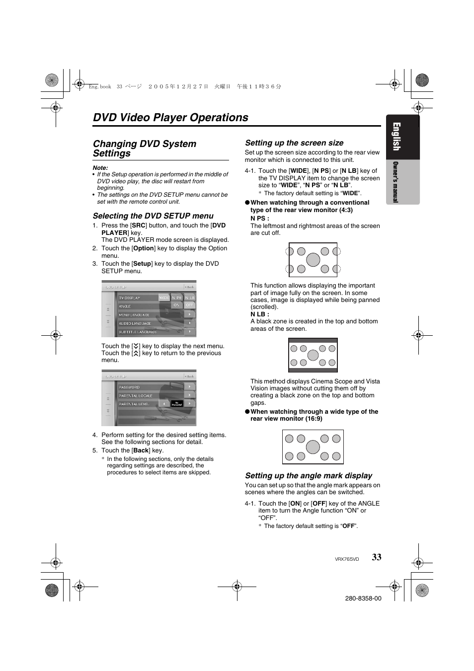 Dvd video player operations, Changing dvd system settings, English | Clarion VRX765VD User Manual | Page 31 / 75