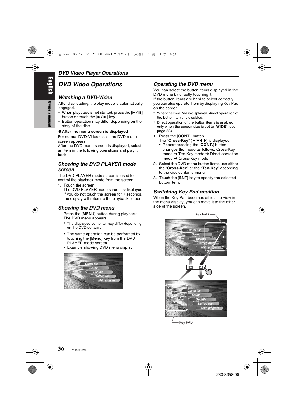 Dvd video operations, English | Clarion VRX765VD User Manual | Page 34 / 75