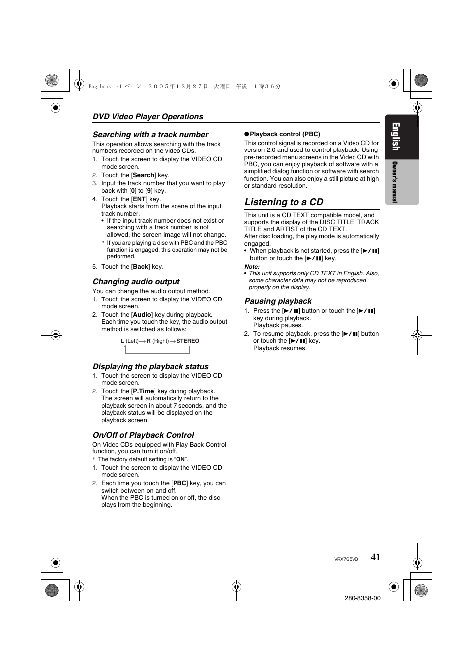 Listening to a cd, English | Clarion VRX765VD User Manual | Page 39 / 75