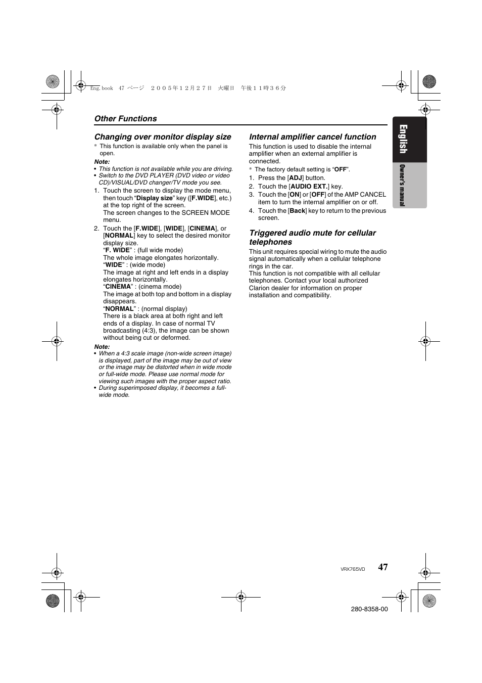 English | Clarion VRX765VD User Manual | Page 45 / 75