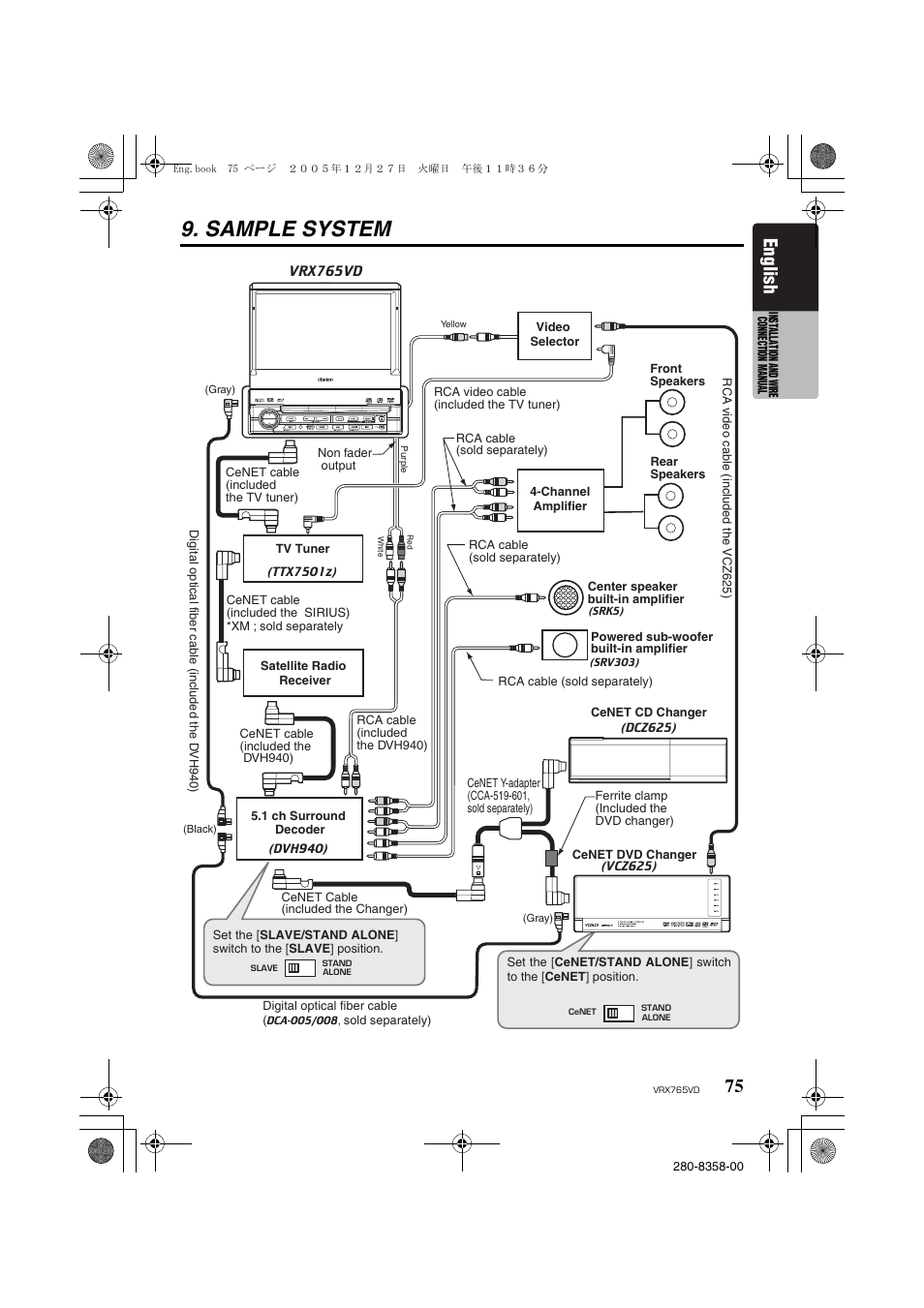 Sample system, English | Clarion VRX765VD User Manual | Page 73 / 75