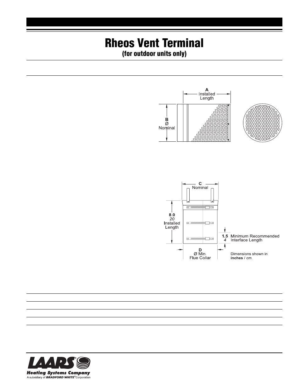 LAARS Rheos Vent Terminal - Service Manual User Manual | 1 page