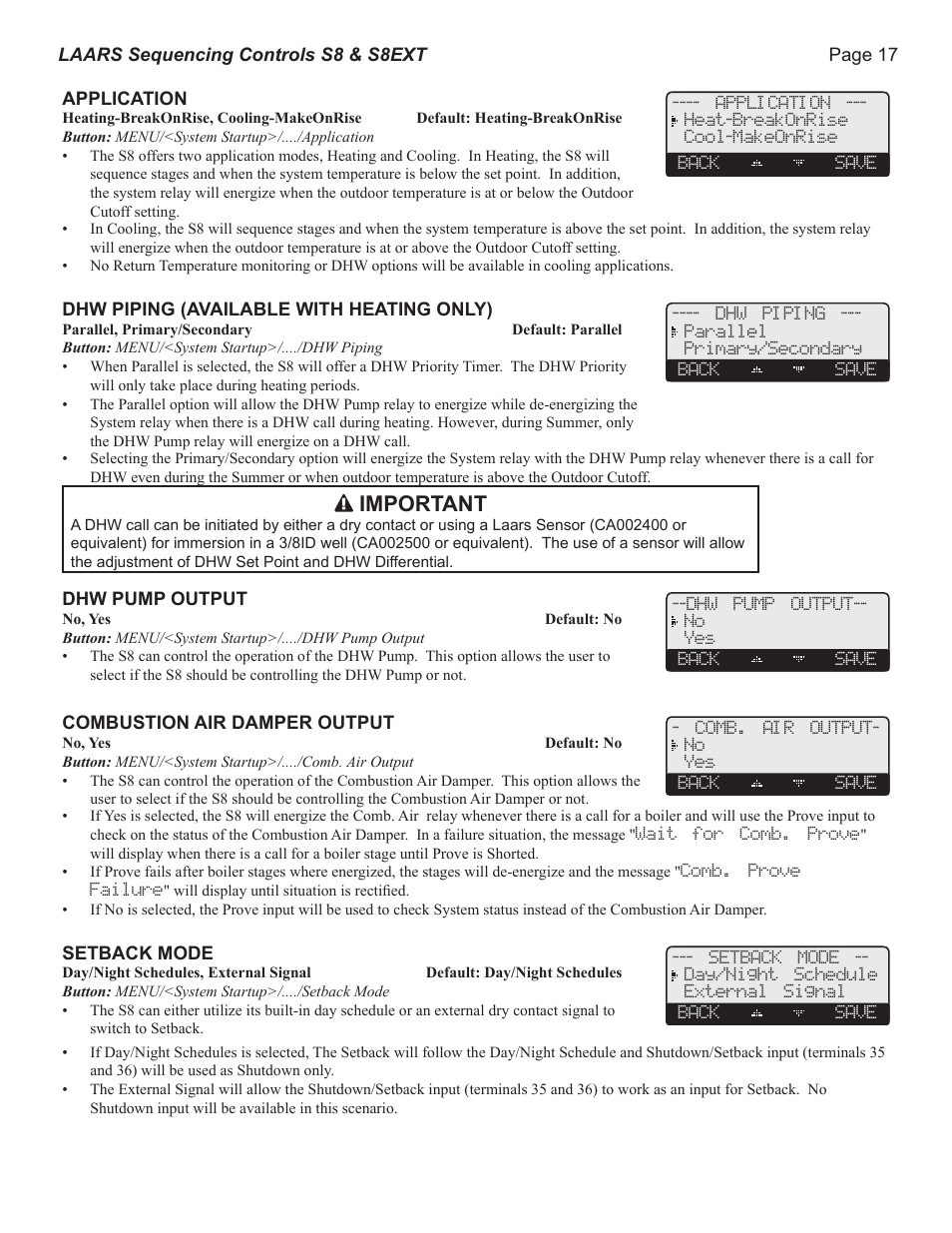 Important | LAARS S8Ext - Installation Manual User Manual | Page 17 / 36