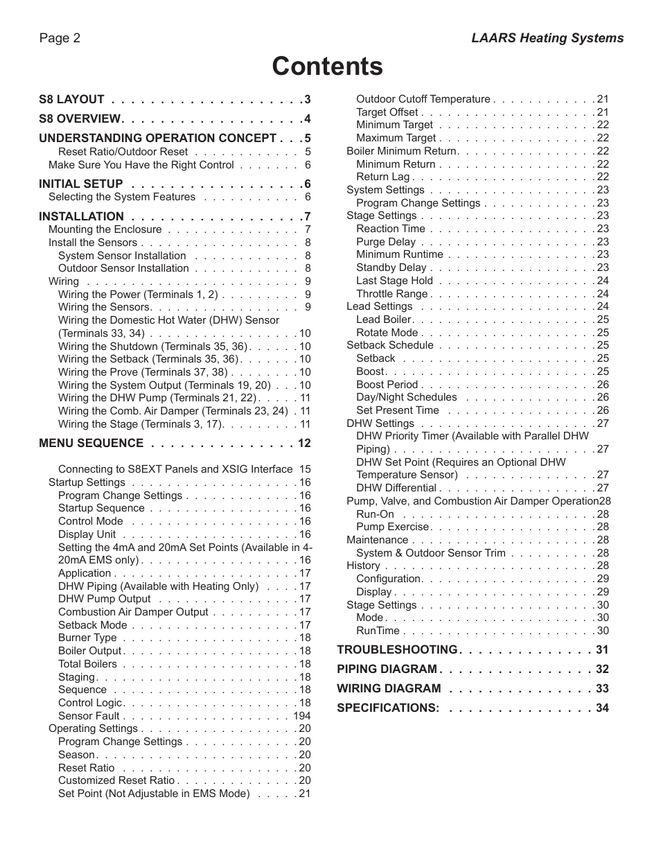 LAARS S8Ext - Installation Manual User Manual | Page 2 / 36