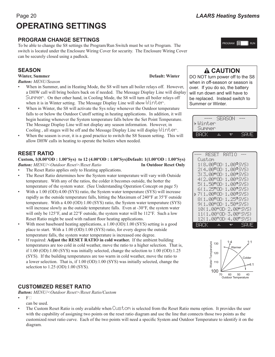 S8ext a, S8ext b, S8ext | Xsig, 20 ma ems, Operating settings, Caution, F od, F<ab > de gh jk hi lo -- off, Op power | LAARS S8Ext - Installation Manual User Manual | Page 20 / 36