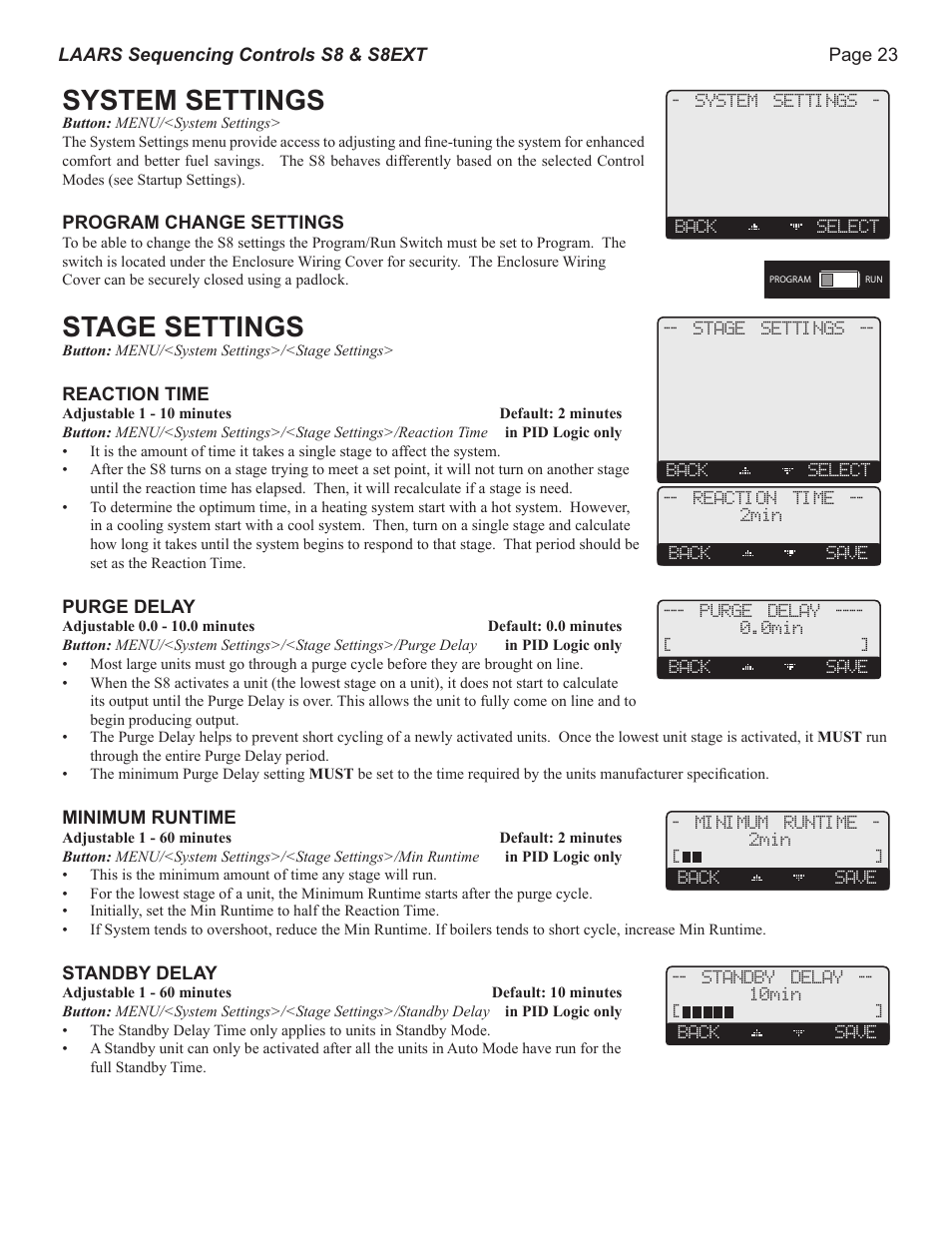 S8ext a, S8ext b, S8ext | Xsig, 20 ma ems, System settings, Stage settings, F od, F<ab > de gh jk hi lo -- off, Op power | LAARS S8Ext - Installation Manual User Manual | Page 23 / 36