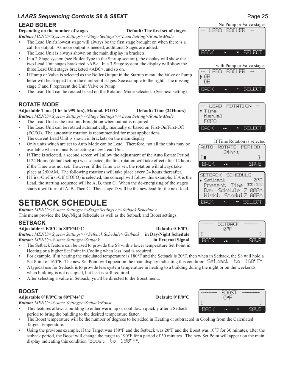 Setback schedule | LAARS S8Ext - Installation Manual User Manual | Page 25 / 36