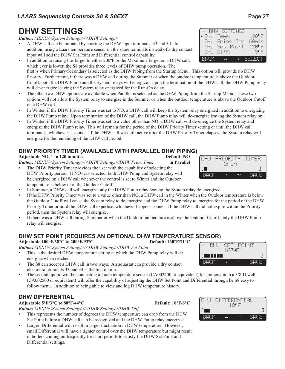 Dhw settings | LAARS S8Ext - Installation Manual User Manual | Page 27 / 36