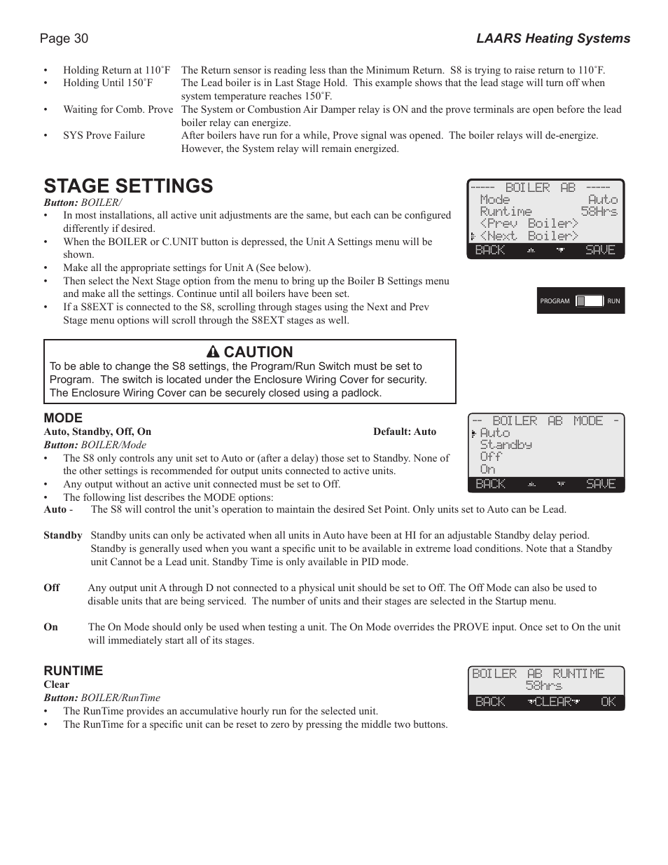 S8ext a, S8ext b, S8ext | Xsig, 20 ma ems, Stage settings, Caution, F od, F<ab > de gh jk hi lo -- off, Op power | LAARS S8Ext - Installation Manual User Manual | Page 30 / 36