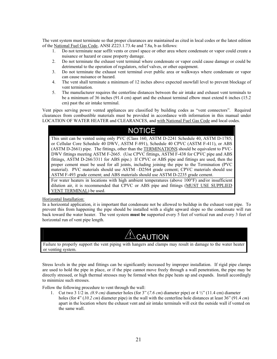 Notice, Caution | LAARS U.H.E. - Installation Manual User Manual | Page 21 / 48