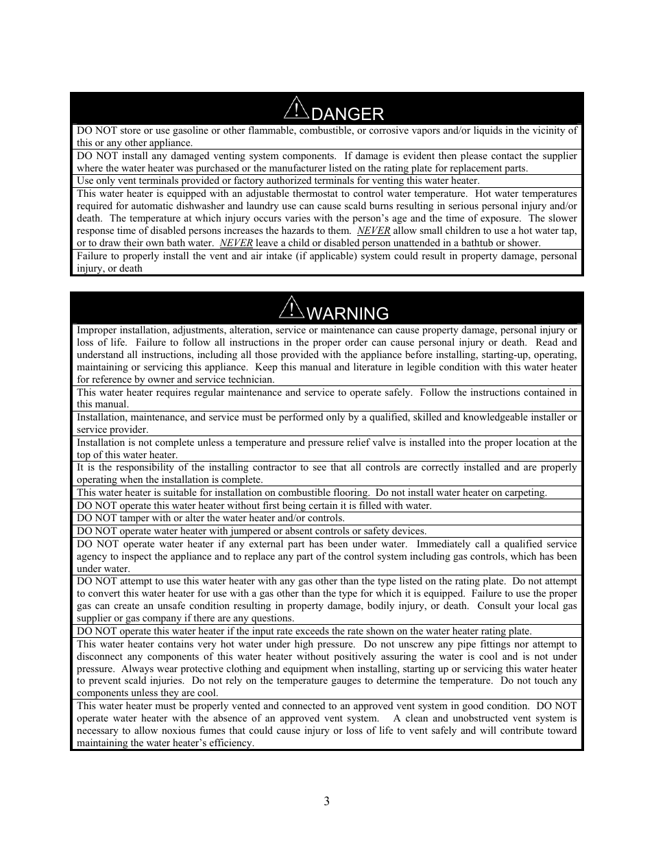 Danger, Warning | LAARS U.H.E. - Installation Manual User Manual | Page 3 / 48