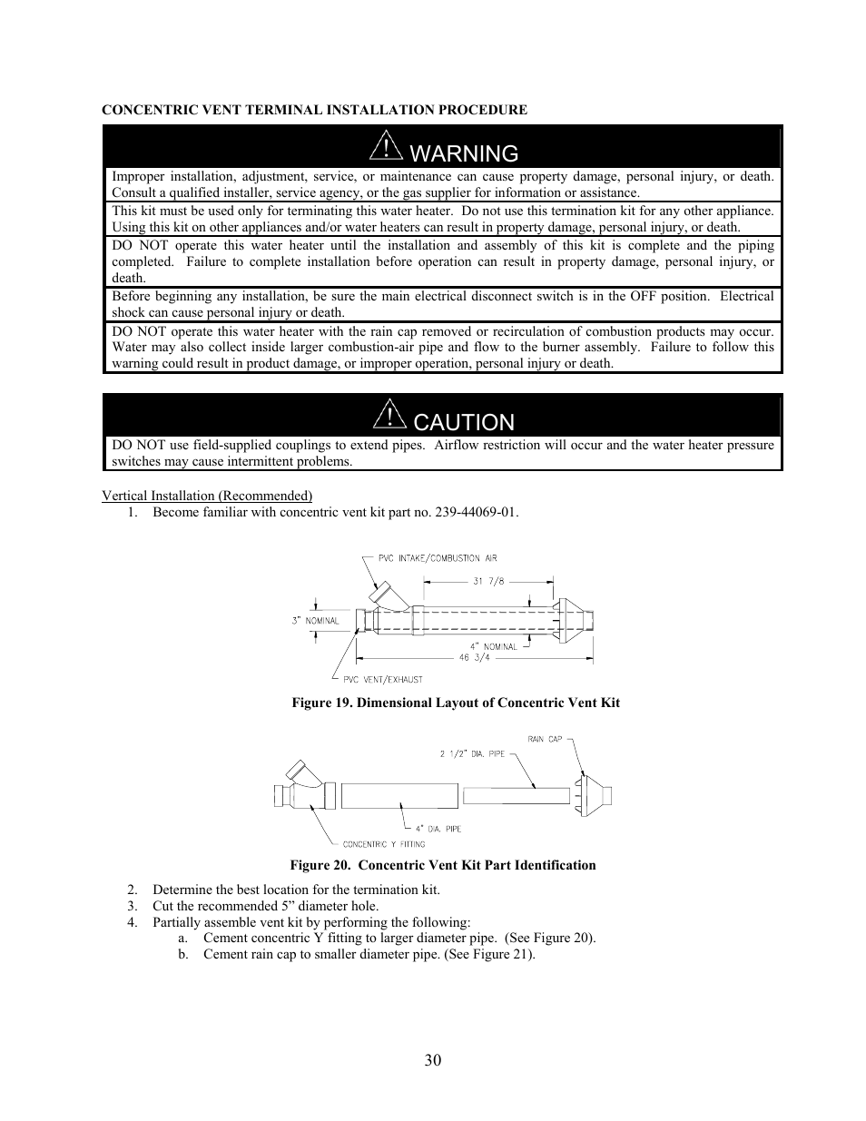 Warning, Caution | LAARS U.H.E. - Installation Manual User Manual | Page 30 / 48