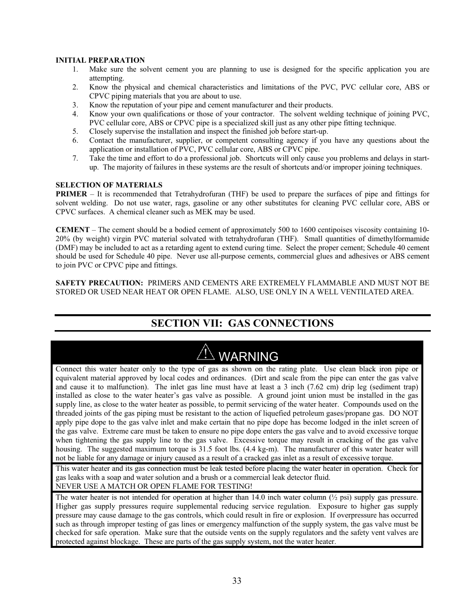 Initial preparation, Selection of materials, Warning | LAARS U.H.E. - Installation Manual User Manual | Page 33 / 48