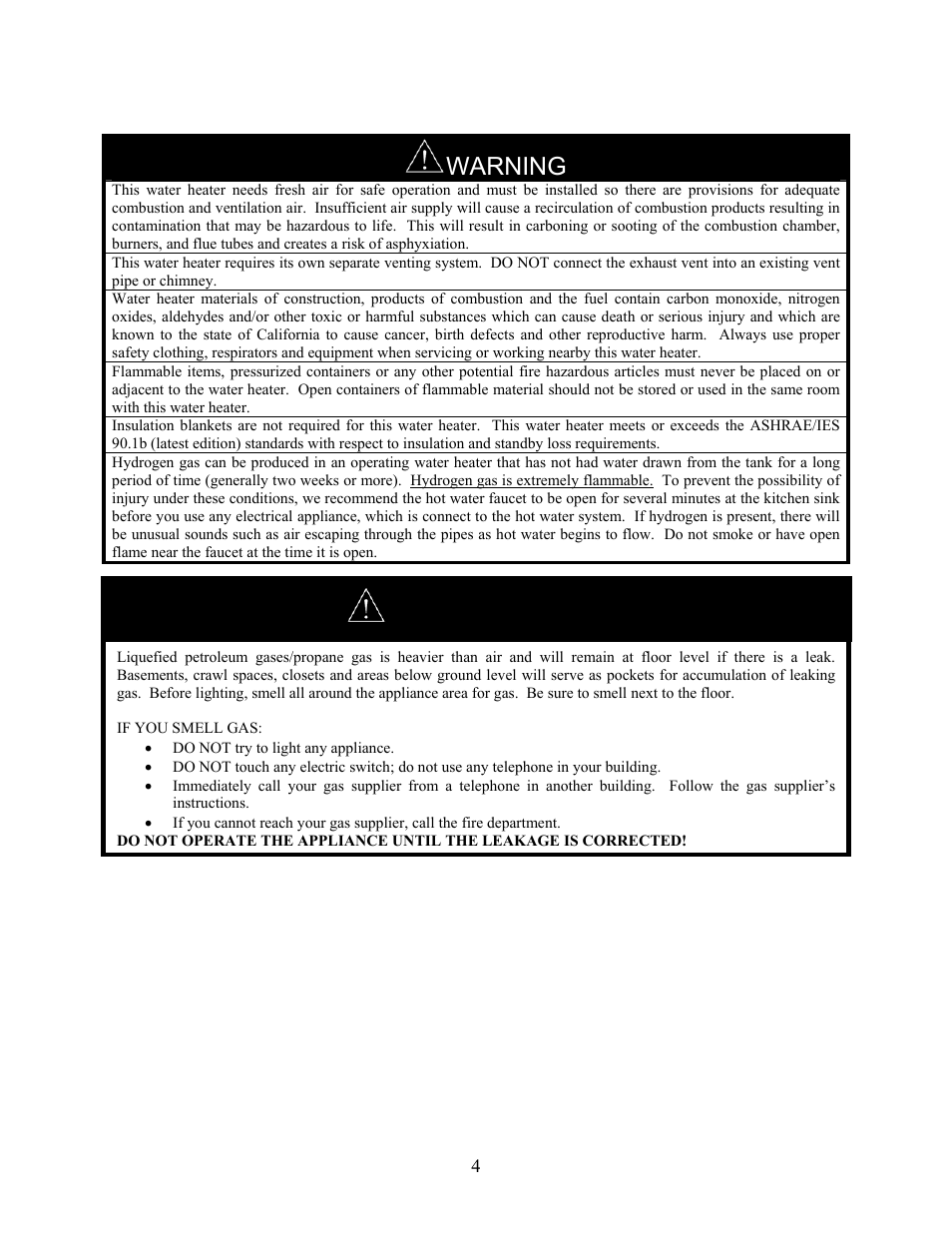 Warning | LAARS U.H.E. - Installation Manual User Manual | Page 4 / 48