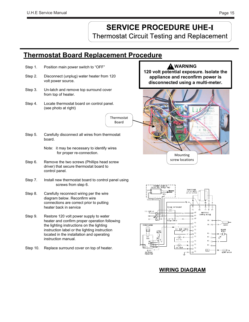 Thermostat board replacement procedure, Wiring diagram | LAARS U.H.E. - Service Manual User Manual | Page 15 / 48