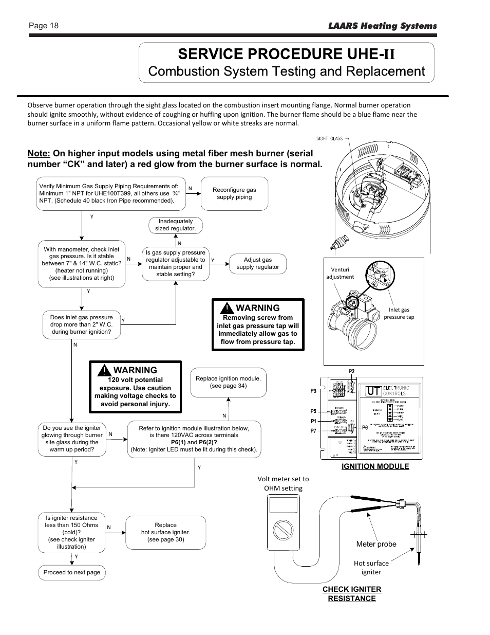 Laars heating systems, Warning | LAARS U.H.E. - Service Manual User Manual | Page 18 / 48