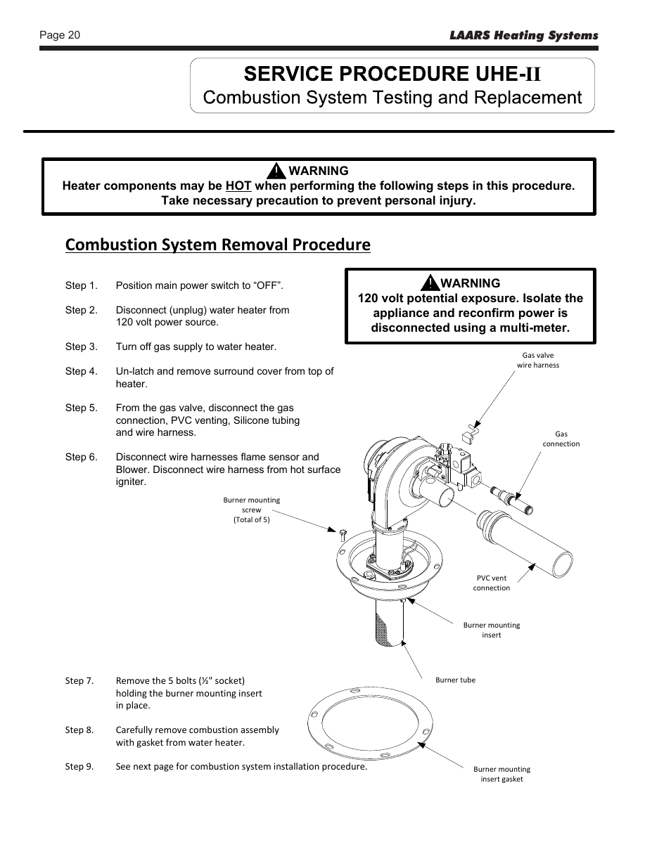 Combustion system removal procedure | LAARS U.H.E. - Service Manual User Manual | Page 20 / 48