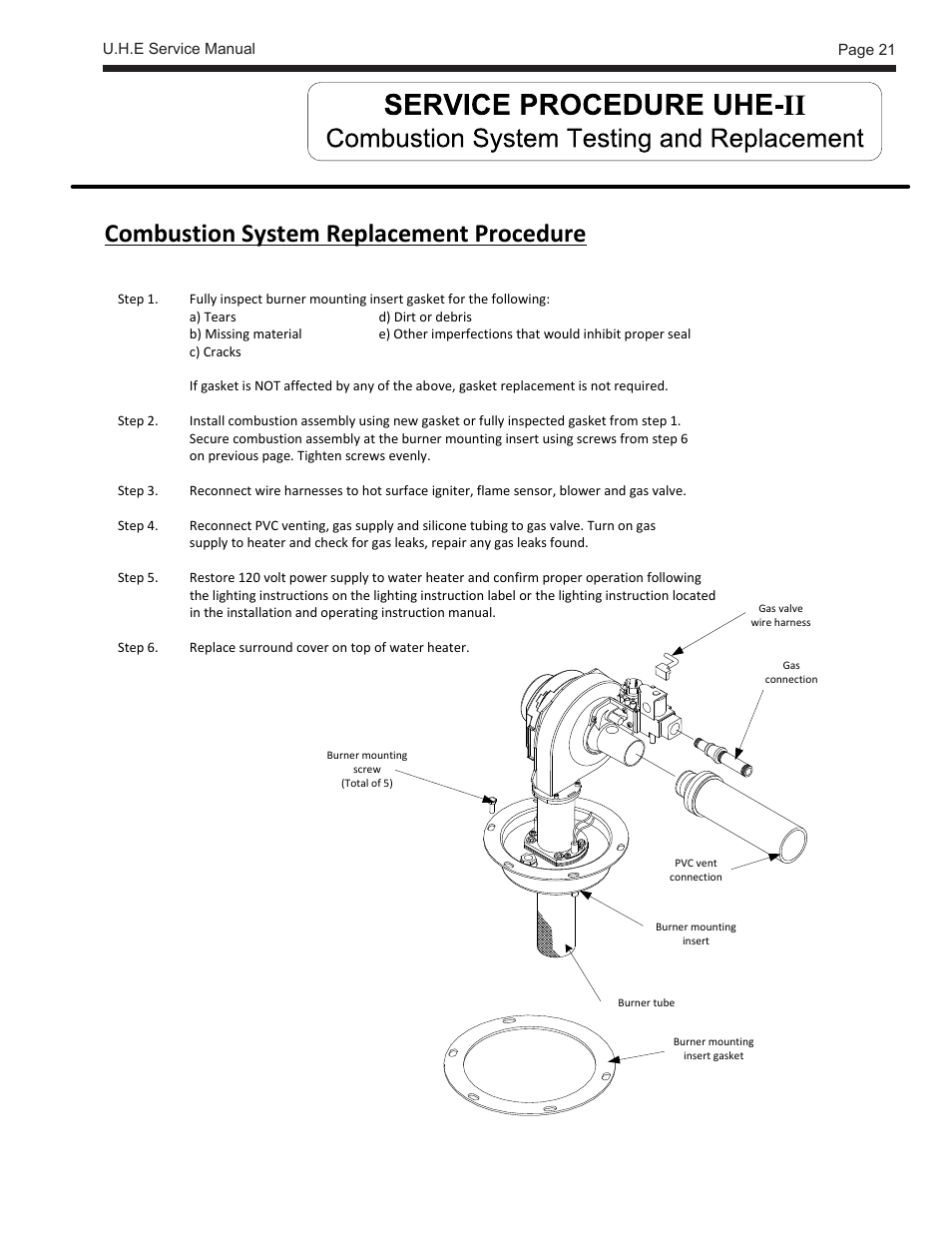 Combustion system replacement procedure | LAARS U.H.E. - Service Manual User Manual | Page 21 / 48