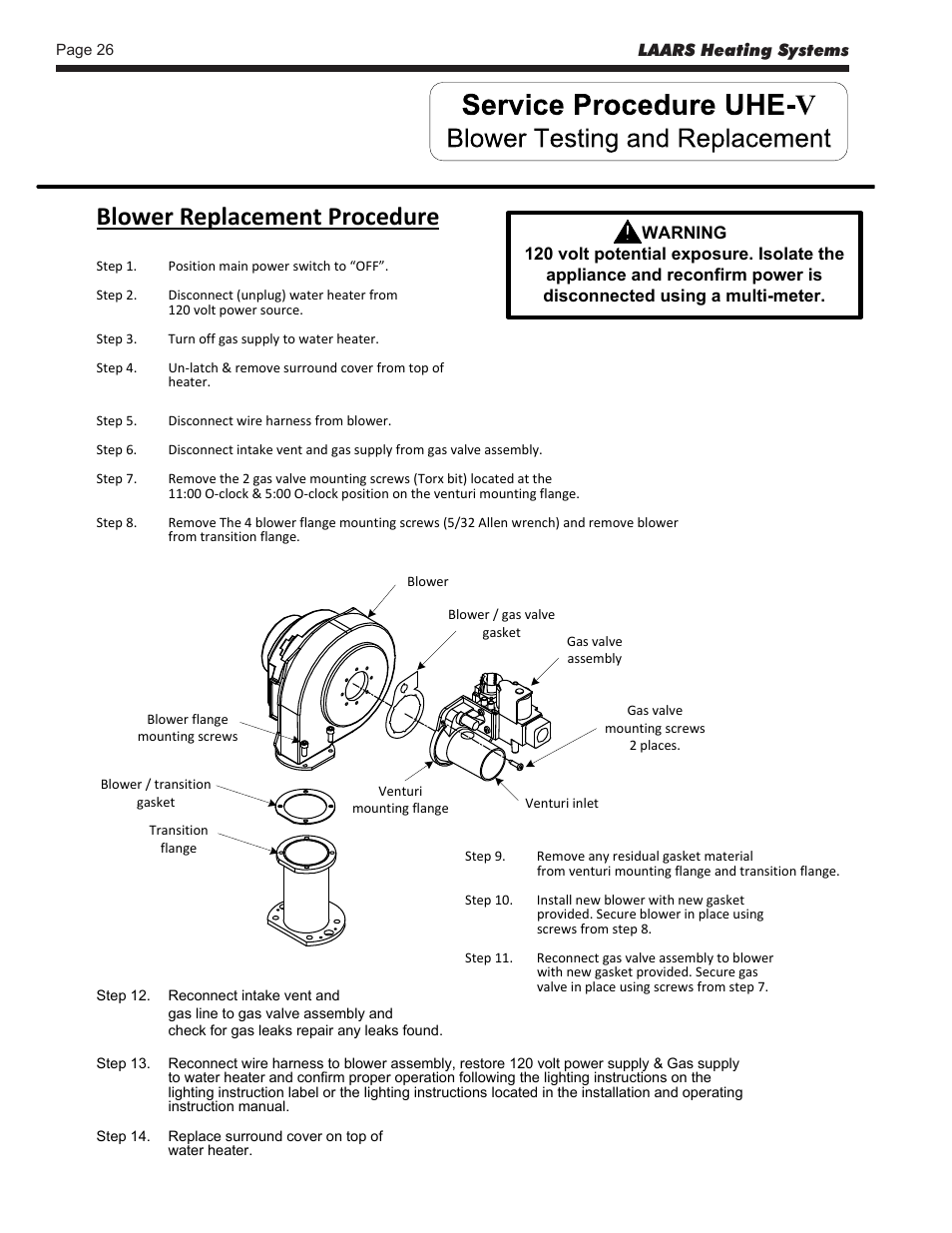 Blower replacement procedure | LAARS U.H.E. - Service Manual User Manual | Page 26 / 48