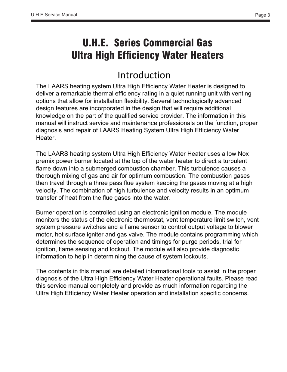 Introduction | LAARS U.H.E. - Service Manual User Manual | Page 3 / 48