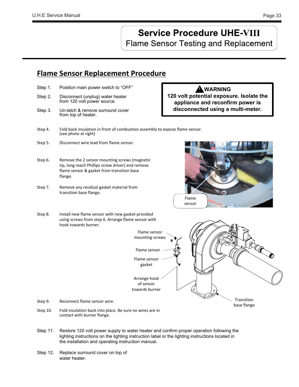 Flame sensor replacement procedure | LAARS U.H.E. - Service Manual User Manual | Page 33 / 48