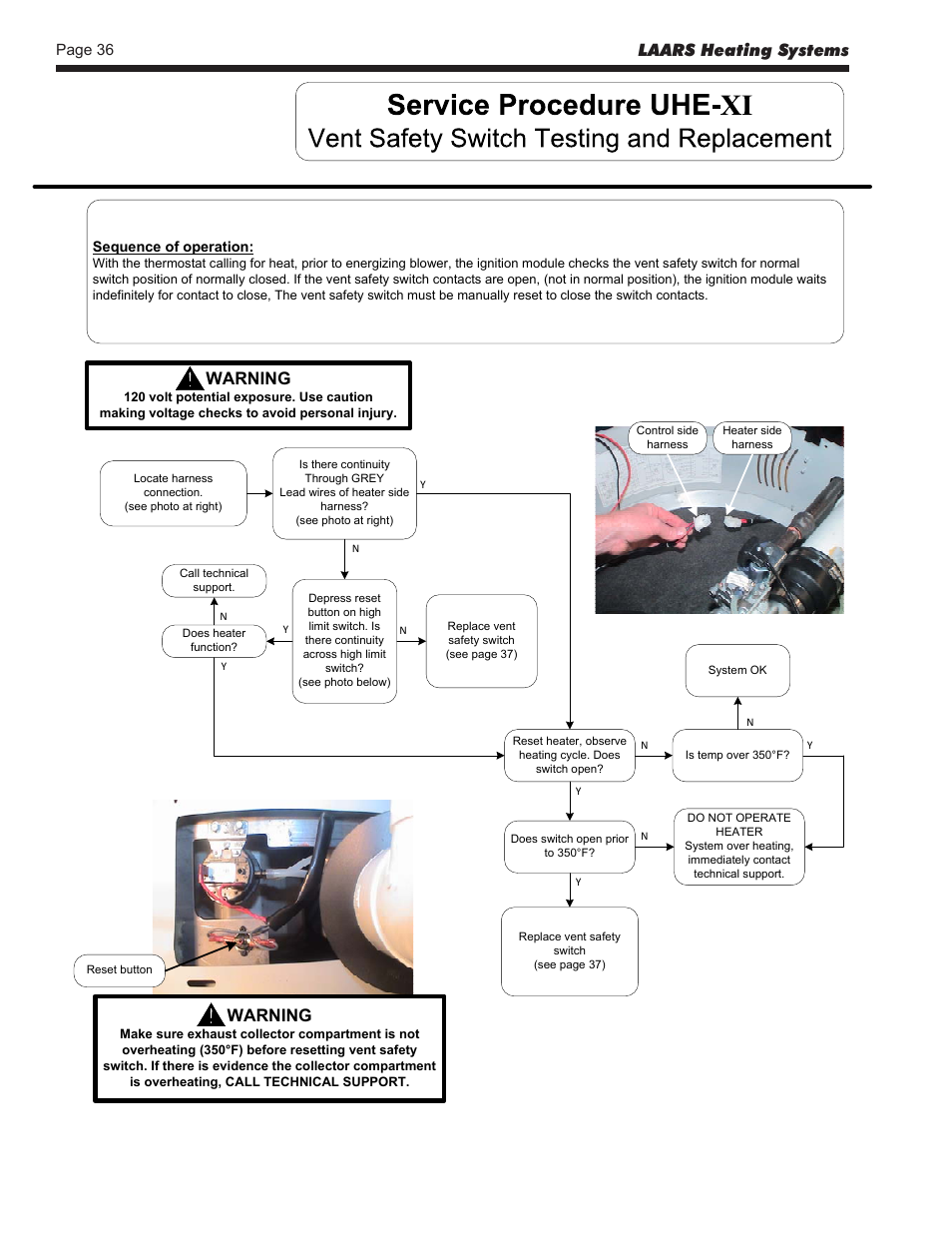 Laars heating systems, Warning | LAARS U.H.E. - Service Manual User Manual | Page 36 / 48