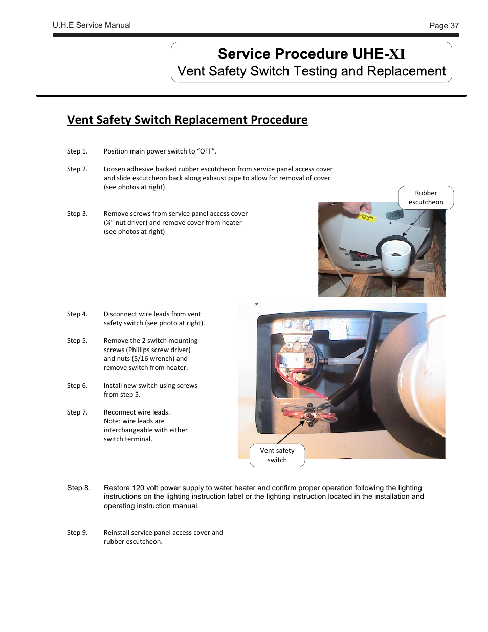 Vent safety switch replacement procedure | LAARS U.H.E. - Service Manual User Manual | Page 37 / 48