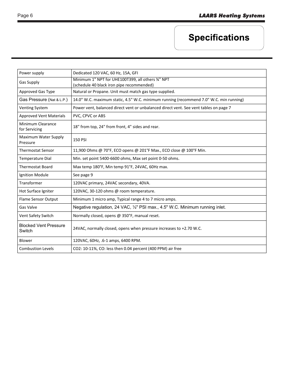 LAARS U.H.E. - Service Manual User Manual | Page 6 / 48